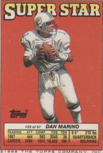 1988 Topps Super Star Sticker Back Cards Dan Marino Doug Williams #29