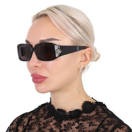 Pre-owned Gucci Gg1403s 001 Black Grey Unisex Rectangle Sunglasses Gg 1403s In Gray