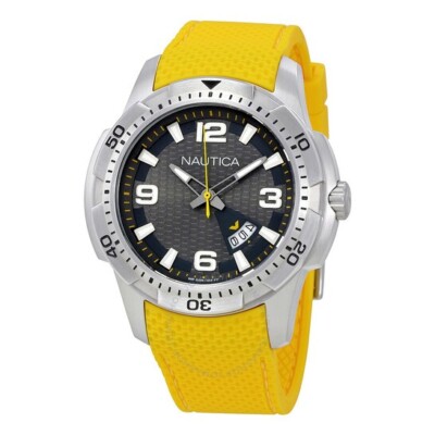 Nautica men's steel grey dial watch yellow Silicone strap 46mm black NAI12520G