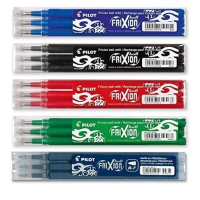 15 Pilot Frixion Ball Stift Ersatzminen blau, schwarz, blauschwarz, rot, grün