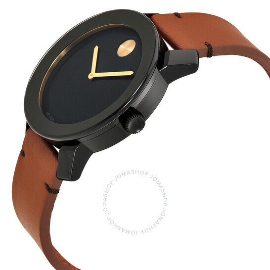Pre-owned Movado Bold 3600305 Black Museum Dial Brown Leather Band Mens Watch