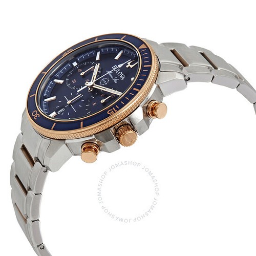Pre-owned Bulova Marine Star Chronograph Blue Dial Two Tone Men's Watch 98b301
