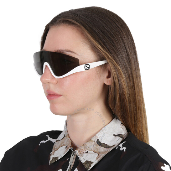 Pre-owned Gucci Gg1650s 007 White Grey Unisex Shield Mask Sunglasses Gg 1650s In Gray