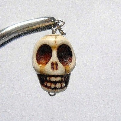 RARE White Stone Turquoise EX Large ONE Carved Skull Charm Handmade
