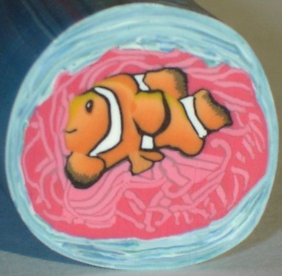 SALE - ALL CANES SHIP FOR $4 - CUTE CLOWNFISH & ANEMONE CANE RAW by SueC #547