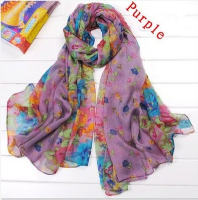 Women39s Cotton Blend Candy Colors Long Crinkle Scarf Wraps Shawl Flower Purple