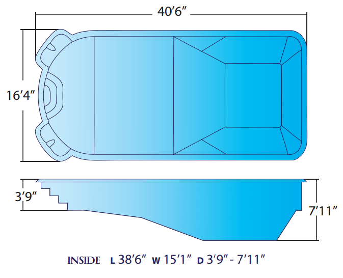 Fiberglass in ground pool Large 16 x 39-5 - Diving pool - 8 ft deep