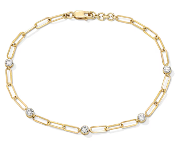1/2 Ct Certified Lab-Grown Diamond Station Paper Clip Chain Bracelet 10K Gold