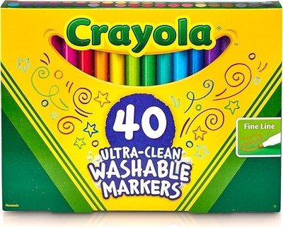Crayola Ultra Clean Washable Markers 40-Pack Kids Coloring Vibrant Easy to Clean