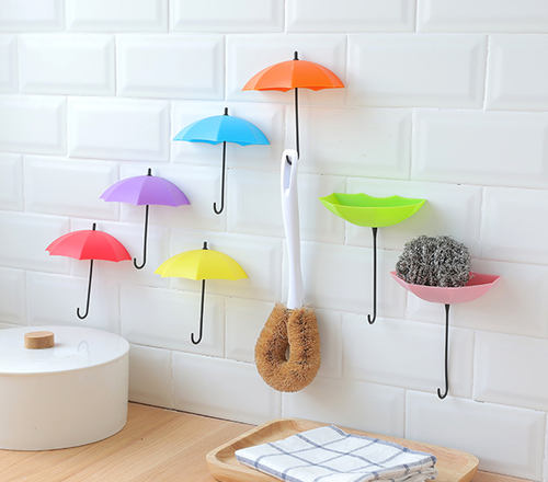 3pcs Hooks Adhesive Decorative Umbrella Wall Hanging Hooks Wall Holder for Towel