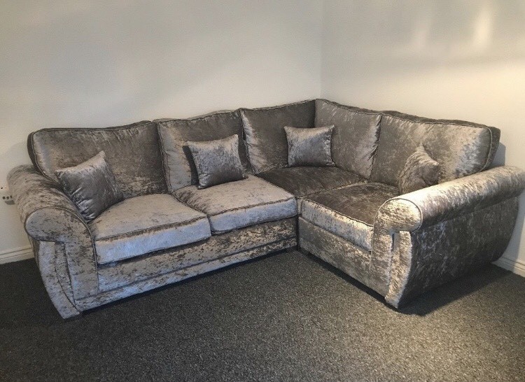 Silver crushed velvet corner sofa | in Jarrow, Tyne and Wear | Gumtree