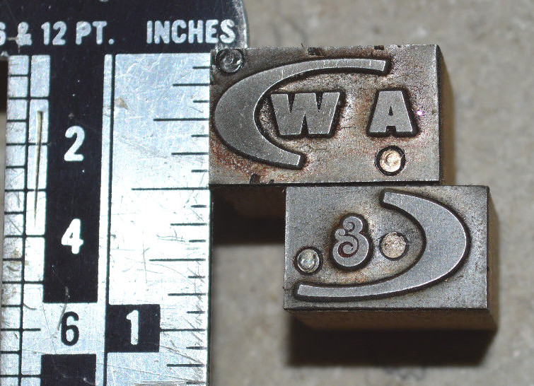 Vintage Letterpress Printer's Block  A & W logo, 2 blocks for printing 2 colors