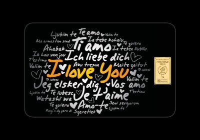 Goldbarren 1 Gramm 999.9  Gold  I Love You  Heimerle und Meule  FineCard