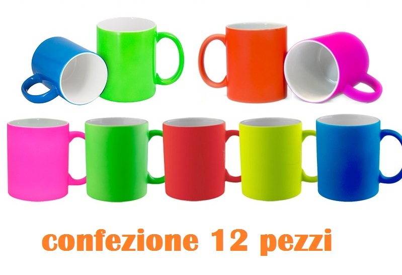 Set 12 Pezzi Tazza Tazzone Porcellana Colorate Latte Colazione moc