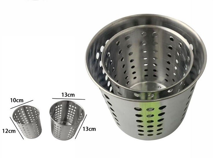 Set 2 Pezzi Contenitore Cilindrico Porta Posate Scola Acciaio Inox Cucina dfh