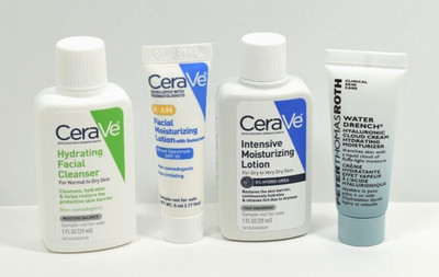 CeraVe Cleanser + Lotion 1oz ea.  1 A.M. Lotion 0.17oz & PTR Water Drench 0.25oz