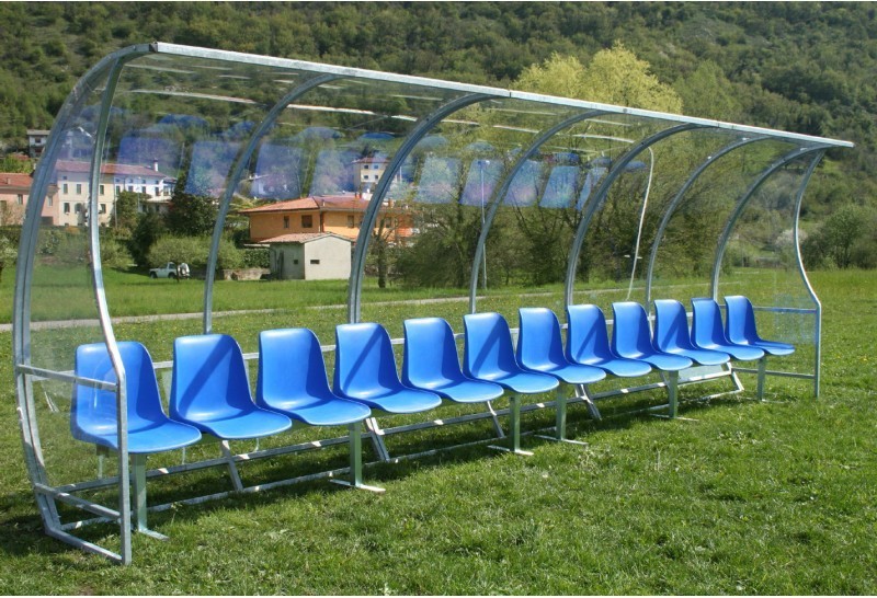 (04) PANCHINA CALCIO ALLENATORI-RISERVE COP. IN ALLUMINIO  DA Mt 6 CON 12 SEDUTE