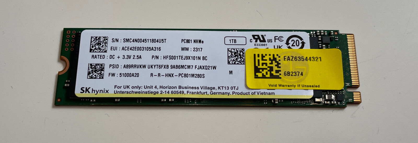 HFS001TEJ9X101N PC801 SK Hynix 1TB M.2 NVMe PCIe Gen4 x4 HFS001TEJ9X101N PC801 SK Hynix 1TB M.2 NVMe PCIe Gen4 x4