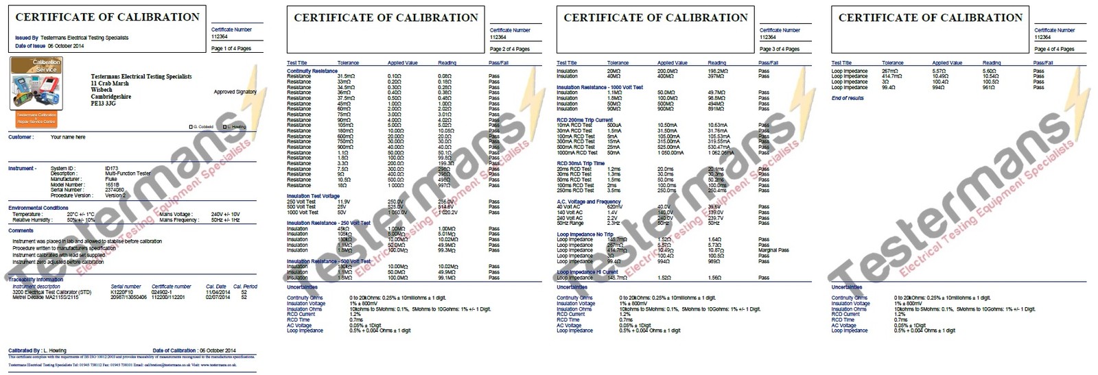 Metrel PAT Tester Calibration Service Includes various Service Level
