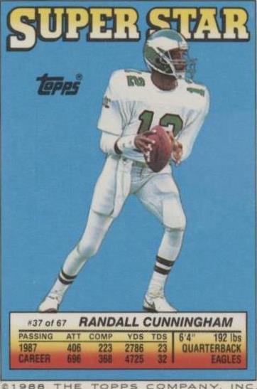 Tarjetas traseras adhesivas Topps Super Star 1988 Randall Cunningham #37