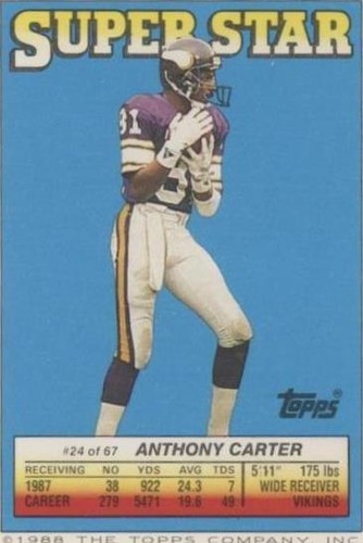 1988 Topps Super Star Sticker Back Cards Anthony Carter Hanford Dixon John Elway #24