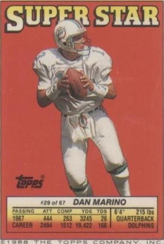 1988 Topps Super Star Sticker Back Cards Dan Marino Mark Duper Wade Wilson #29