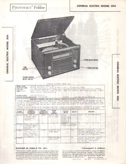 1948 GENERAL ELECTRIC 304 RECORD PLAYER SERVICE MANUAL PHOTOFACT SCHEMATIC FIX