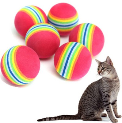 Colorful Pet Cat Kitten Soft Foam Rainbow Play Balls Activity Toys 2PCs