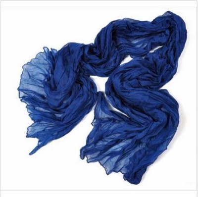 Hot Sale Dark Blue Women Soft Crinkle Long Pure Candy Scarf Wrap Shawl Stole 007