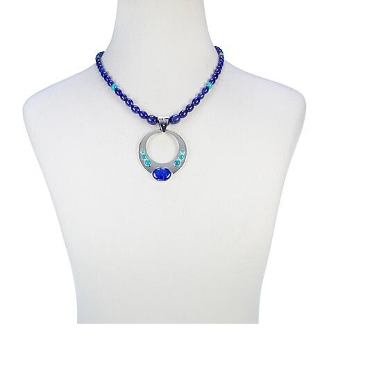 Pre-owned Mine Finds By Jay King Jay King Lapis And Andean Blue Turquoise Circle Pendant With Necklace