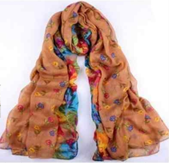 Ladies 20x60 Cotton Scarf Womens Wraps Shawl Stole Soft Scarves Khaki Floral Hot