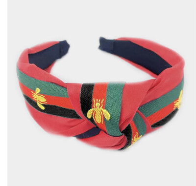 Twisted Red Honey Bee Bumble Bee Head Band Top Knot Headband Hair Band Wide