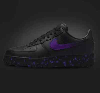 Custom Nike Air Force 1 Black Shoes 'Gradient Purple Fade' Splatter Mens Womens