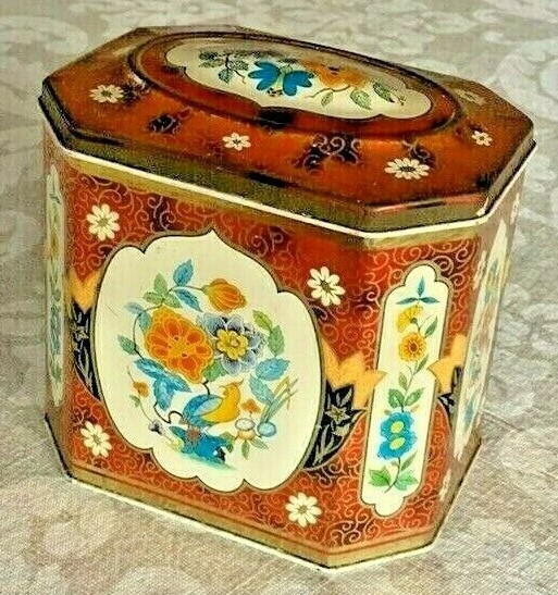 Beautiful Mid Century England Octagonal Tin Box, H.B. Co
