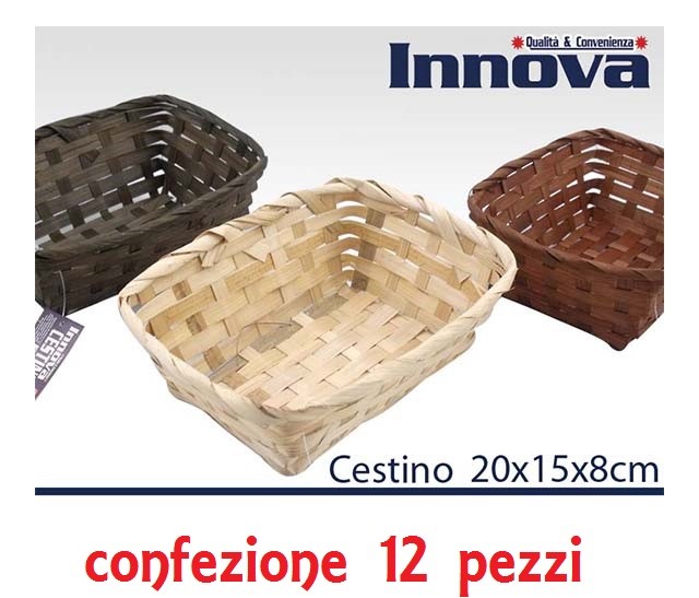 Set 12 Pezzi Cestino Cesto In Vimini Rettangolare 20x15x8cm moc