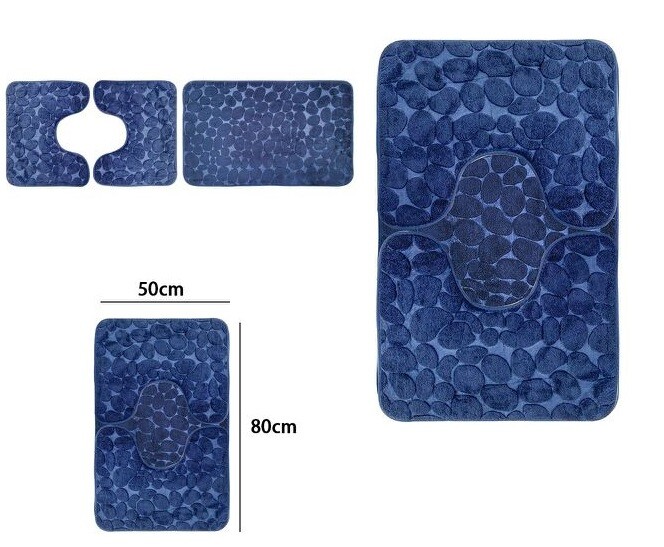 Set 3 Tappeti Tappetini Antiscivolo Per Bagno Arredo Colore Blu dfh
