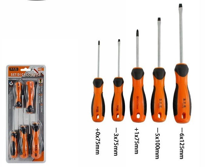 Set Kit 5 Pezzi Cacciaviti Croce Taglio Varie Misure Bricolage Fai da Te dfh