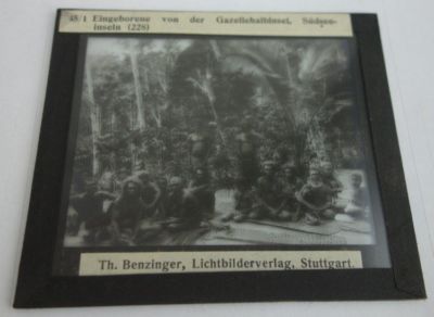 altes großes Glas Dia Th. Benzinger 45/1 Eingeborene Gazellhalbinsel Südsee
