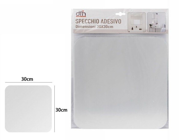 Specchio Adesivo Forma Quadrata Adesiva Murale Arredamento Casa 30x30cm dfh