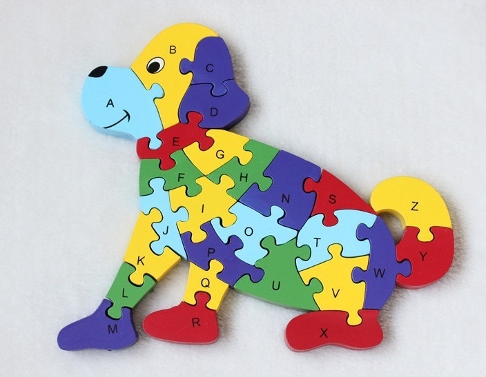 3D Puzzle Legno Forma di Cane Educativo Lettere Alfabeto Bambini Imparare dfh