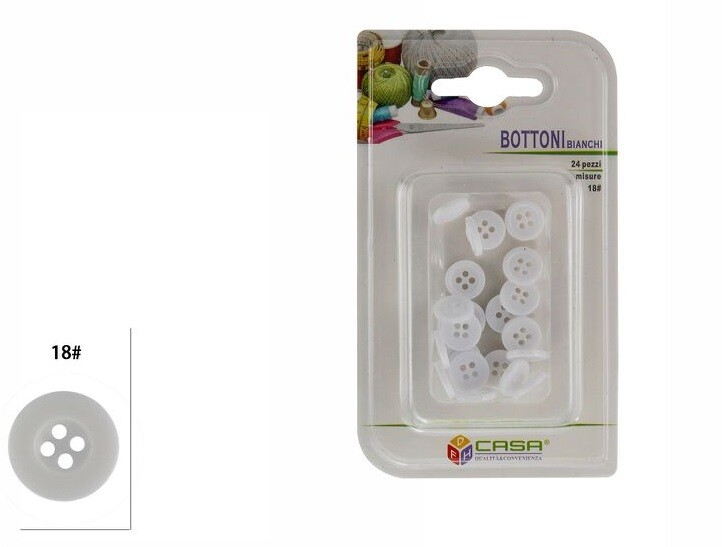 Confezione 24 Pezzi Bottoni Bianchi Diametro 18mm dfh