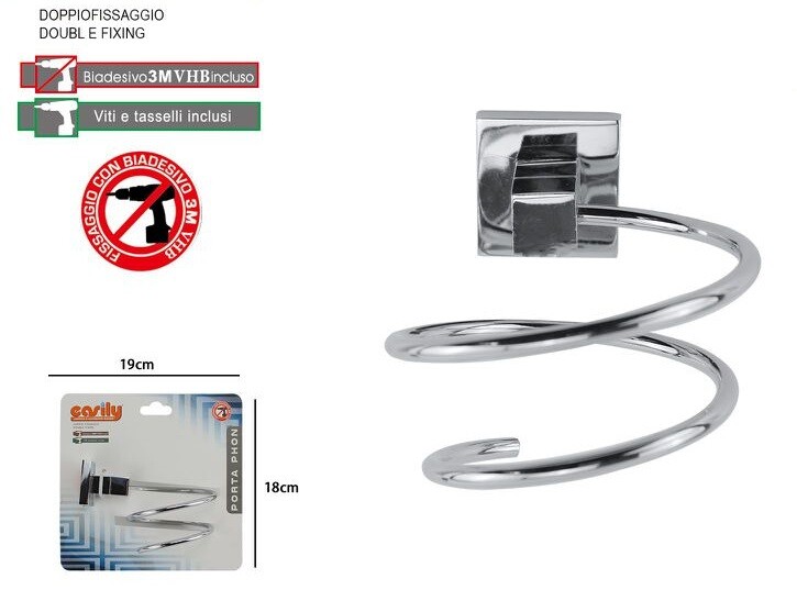 Porta Phon Asciugacapelli Moderno Fissaggio a Parete Bagno Square dfh