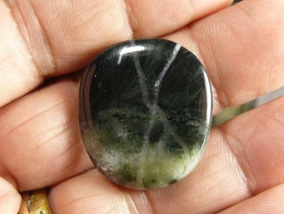 Lightning Jade Cabochon, 27x31x5 mm, flat back, natural, nephrite (ja111071)