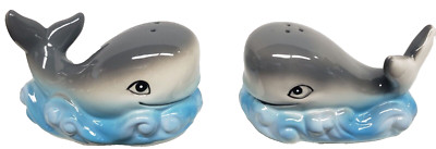 2 pc Set Of Ceramic Salt & Pepper Shakers, approx. 3'' x 4'', SEALIFE, GREY WHALES