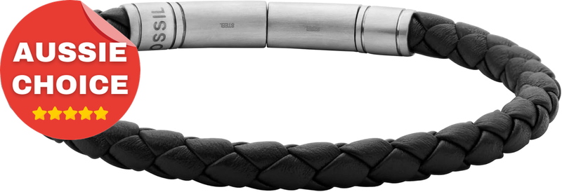 Fossil Men's Casual Stainless Steel Genuine Leather Bracelet Jewelry Gift