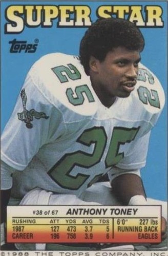 1988 Topps Super Star Sticker Back Cards Anthony Toney #38
