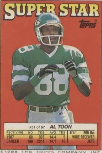 1988 Topps Super Star Sticker Back Cards Al Toon J.T. Smith #51