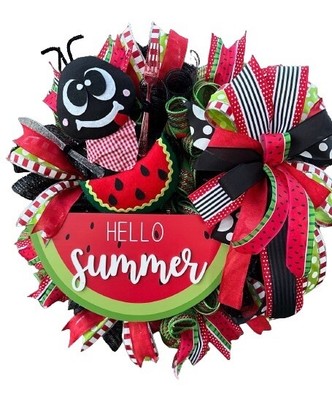 Handmade Summer Watermelon Wreath, Deco Mesh Wreath With Fun Ant And watermelon