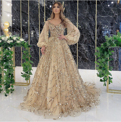 Gold long sleeve party dress sale