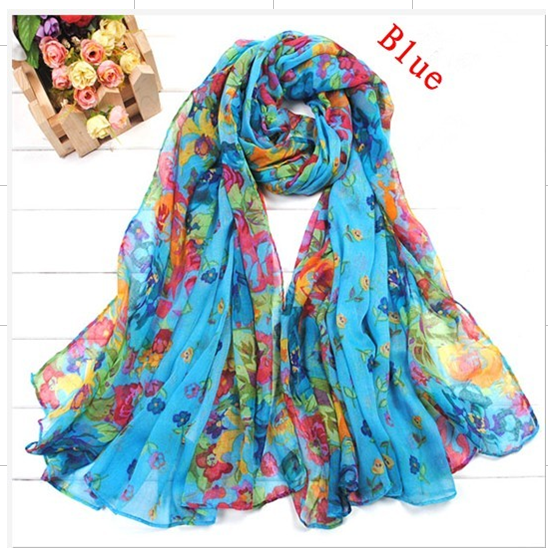 183 Ladies 20x60 Cotton Scarf Womens Wraps Shawl Stole Soft Scarves Blue Floral